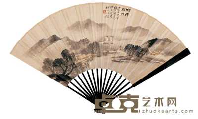 汪琨 戊子（1948）年作 烟雨归帆 成扇 18.5×50cm